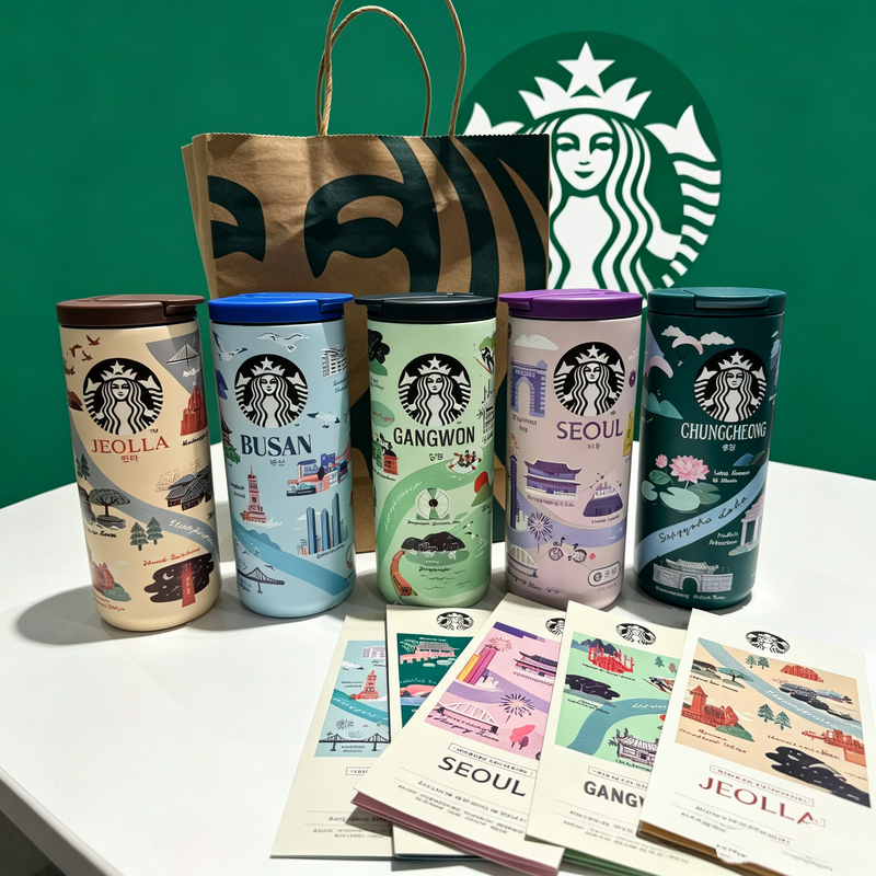 Starbucks Cup, Korea City Limited Edition Landmark Stamp Collection Thermos Cup, Seoul Jeju Island High-Value Portable Cup