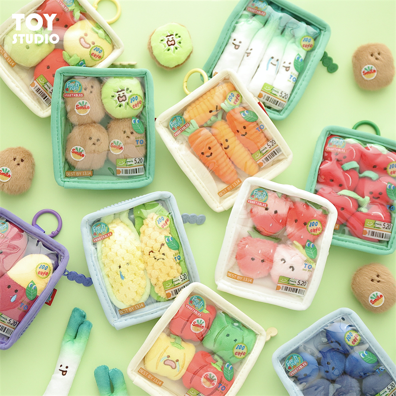 Authentic Cartoon Fruit and Vegetable Platter Pendant, Cute and Funny Creative Plush Doll, Vegetable, Fruit, Strawberry Toy Card Holder