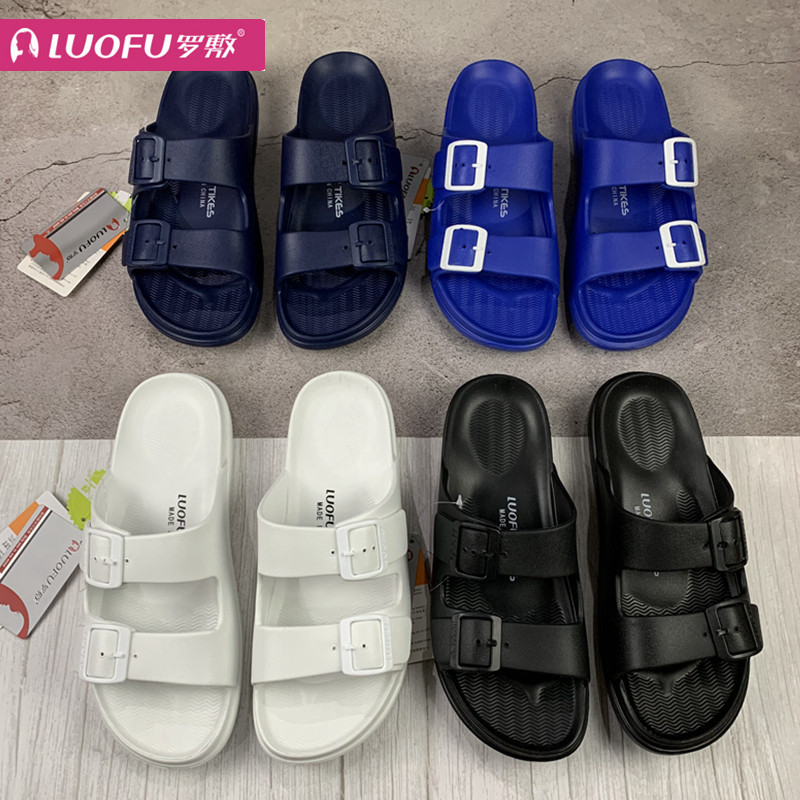 Luo Wei Two Word Sandals Men Outdoor Light Mobile EVA Mute Anti-Slide One Round Roll-Color Pure-Color Thick Sound