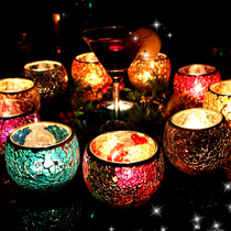 (6 only) European-style glass mosaic New Year candlelight Romantic Candle Light Dinner Candle Table Pendulum