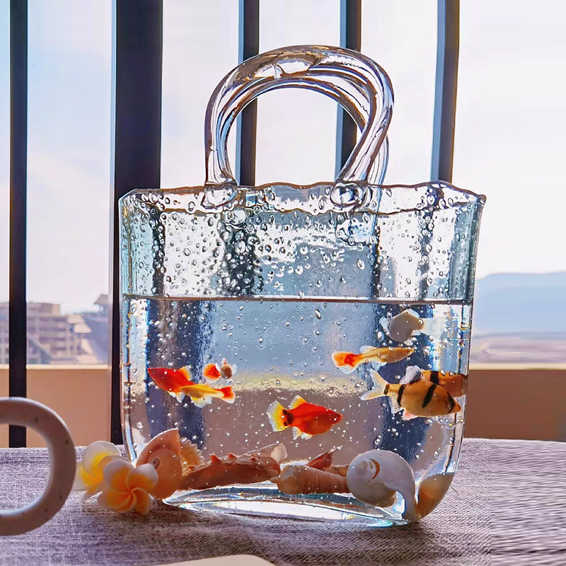 Bag-style vase hand basket flower arrangement glass fish tank pendulum pieces living-room small table top decoration building view home eco-Taobao