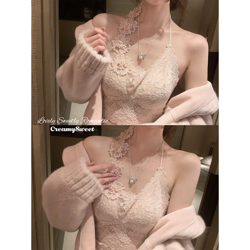 Creamysweet Water-Soluble Flower Delicate Pure Desire Three-Dimensional Floral Lace Patchwork Halter Neck Inner Top for Women Creamysweet Water-Soluble Flower Delicate Pure Desire Three-Dimensional Floral Lace Patchwork Halter Neck Inner Top for Women
