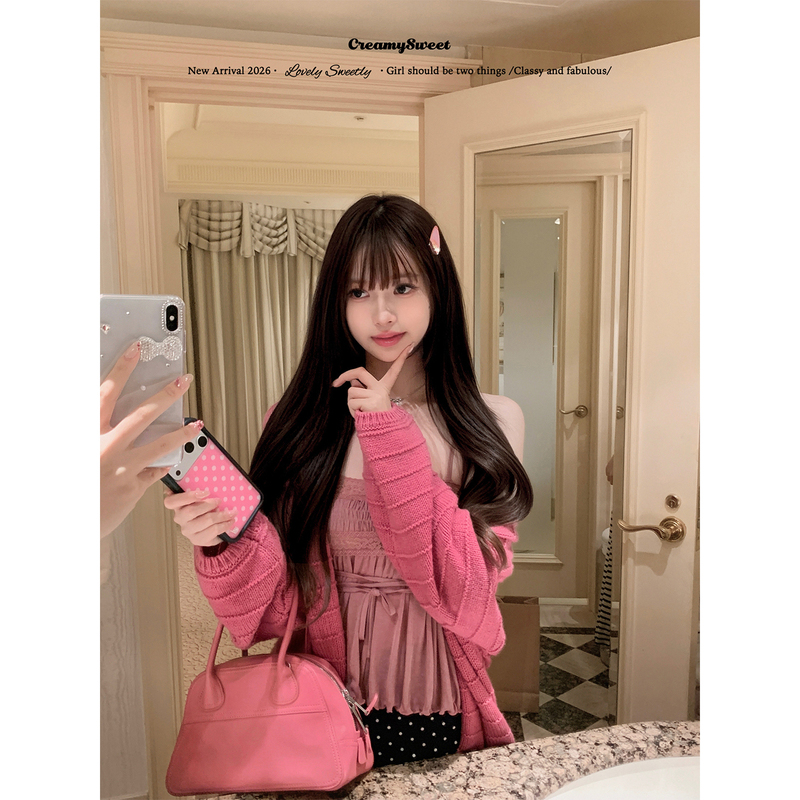 Creamysweet Floyd Wool Wavy Texture V-Neck Loose Thick-Knit Sweater Jacket for Women Creamysweet Floyd Wool Wavy Texture V-Neck Loose Thick-Knit Sweater Jacket for Women