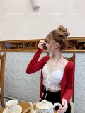 Шерстяной тонкий белый трикотажный кардиган, облегающий крой, 60 шт