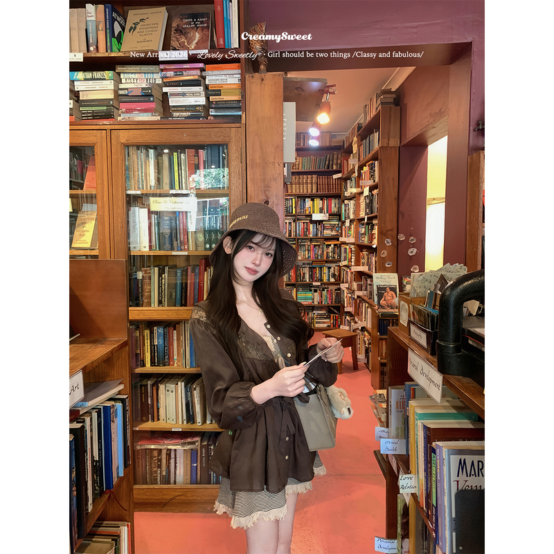 Creamysweet Vesper Is in Full Bloom. Ramie Lace Design, Waist-Cinching Lantern Sleeve Trench Coat Shirt Creamysweet Vesper Is in Full Bloom. Ramie Lace Design, Waist-Cinching Lantern Sleeve Trench Coat Shirt