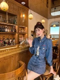Джинсовая юбка, комплект, короткий лонгслив, куртка, подходит для подростков