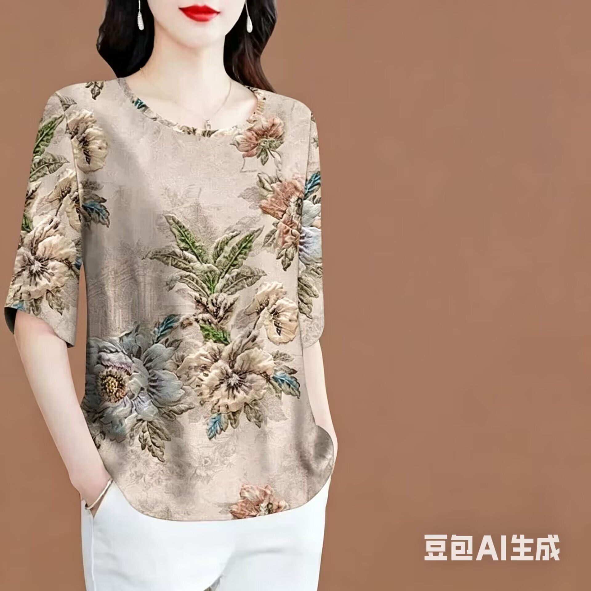 清仓捡漏~专柜撤回剪标女新款时尚国风印花短袖高档遮肚T恤女上衣