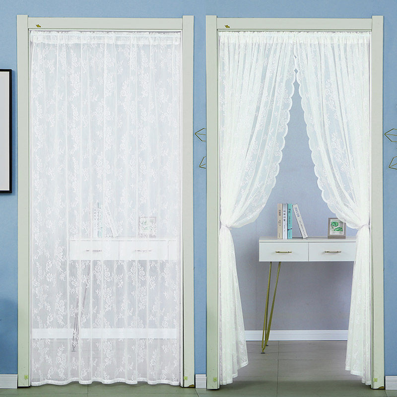 Lace Door Curtain Mosquito-Proof Summer Free of perforated partition Window yarn Curtain Bedroom Home Princess White Telescopic door curtain