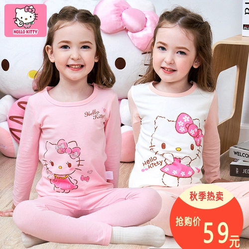 Hello kitty, детское термобелье, хлопковый комплект, демисезонное удерживающее тепло нижнее белье, пижама, подходит для подростков