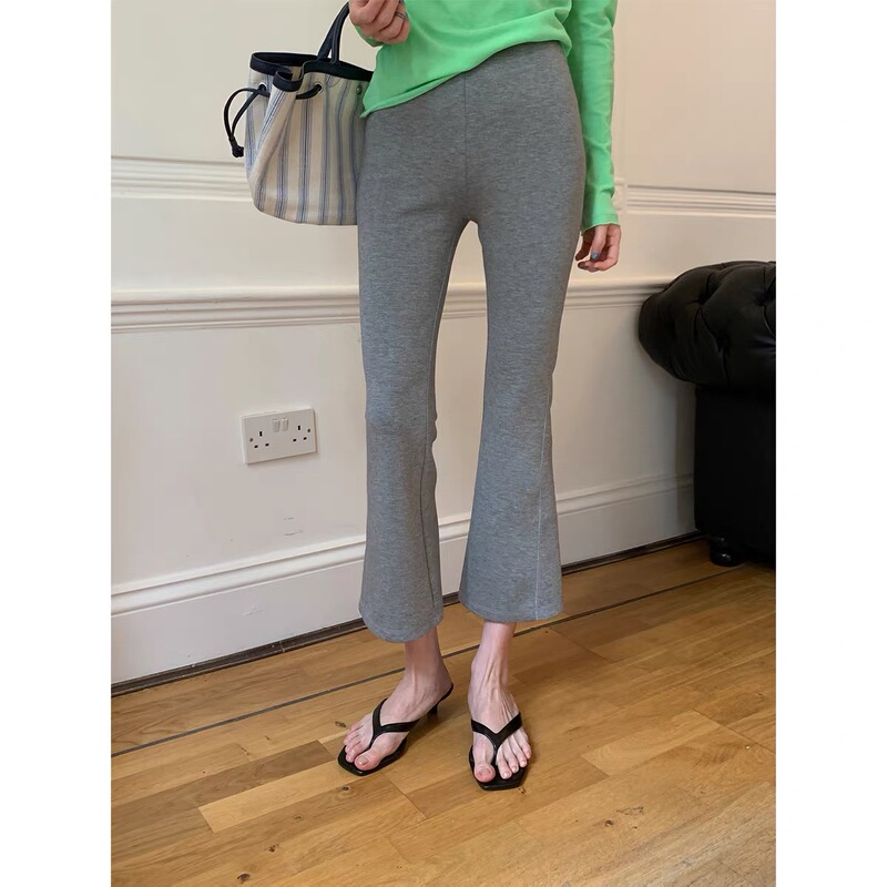 Mona Zhang Qixian Casual Knit Flared Pants/Minimalist Lazy Modal Stretch Slim-Fit Cropped Pants for Women Mona Zhang Qixian Casual Knit Flared Pants/Minimalist Lazy Modal Stretch Slim-Fit Cropped Pants for Women