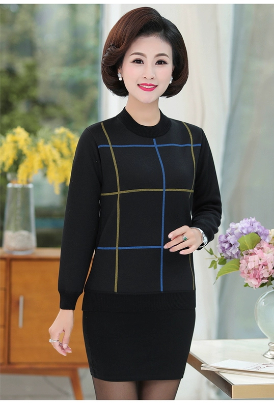 Áo trung niên mùa đông nhỏ áo len mẹ cộng với nhung dày Phụ nữ trung niên ấm áp ấm áp áo sơ mi cổ cao nước ngoài