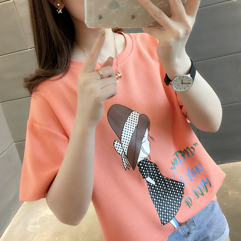 Ngắn tay T-shirt pop phim hoạt hình cô gái in vòng cổ đầu 2020 mùa hè phong cách học mới triều đầu của phụ nữ