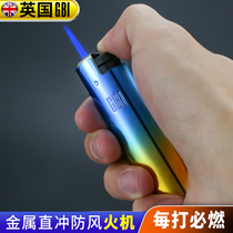 Large boat GBI windproof lighter disposable explosion proof metal shell straight flush blue fireman common electronic home