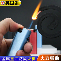 Large boat windproof lighter disposable upscale home straight flush blue flame 10 metal frosted explosion-proof safety inflation