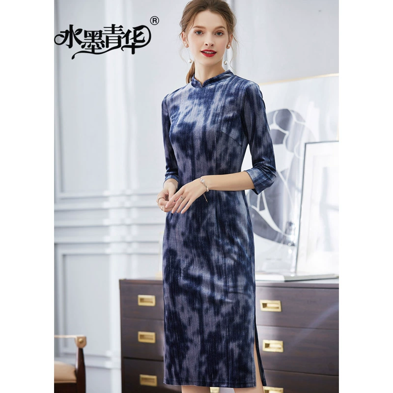 Hàng mới về mùa thu đặc biệt, quần áo thời trang dành cho phụ nữ, khí chất thanh lịch, váy nhung dáng dài mỏng đa năng - Sản phẩm HOT