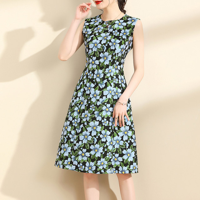 Ink Qinghua 2024 ພາກຮຽນ spring ມາໃຫມ່ Versatile Tank Top Slim Jacquard Sleeveless Dress Vest Skirt Dress