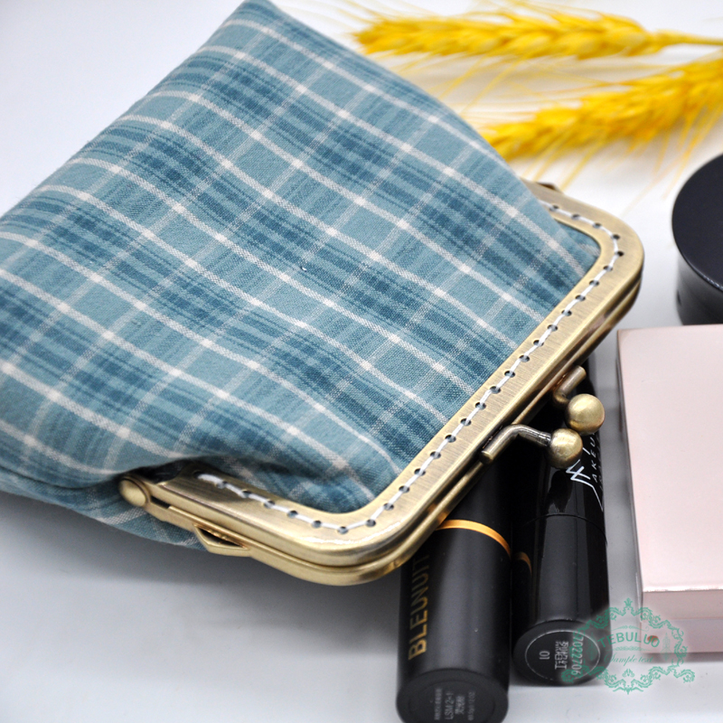 Original fresh plaid coin purse coin bag Mini small wallet female retro bag storage bag mouth gold bag gift