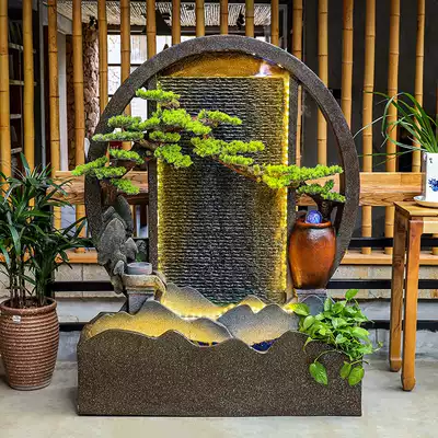 水幕墙流水屏风隔断假山喷泉客厅玄关装饰风水轮酒店庭院鱼池造景