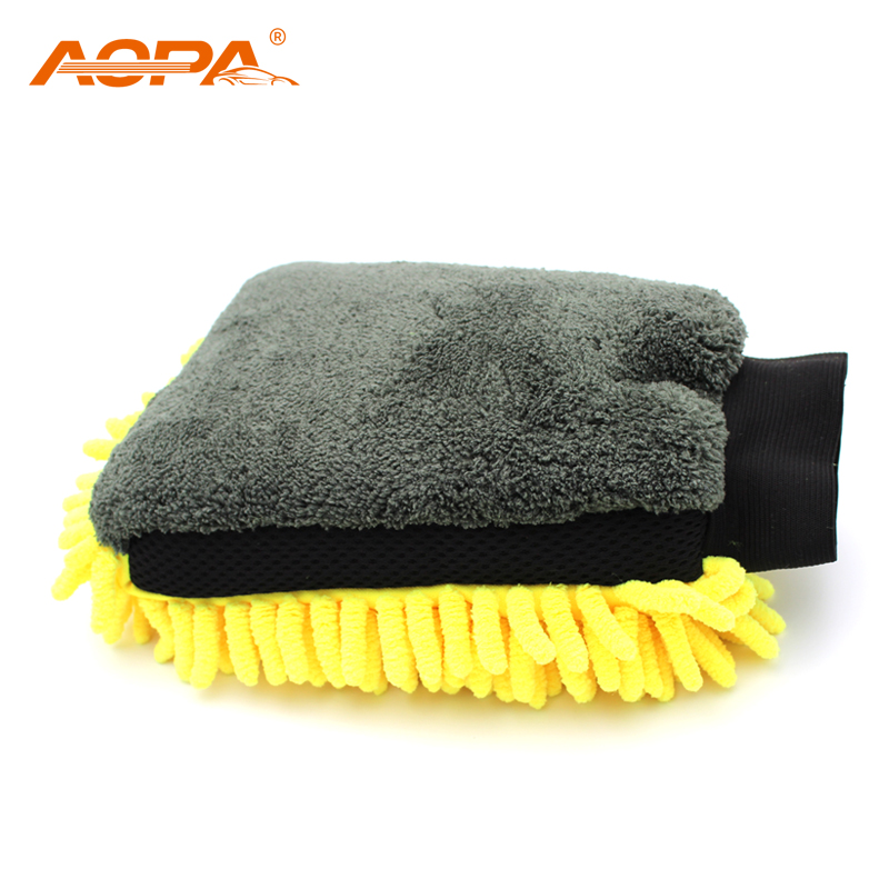 aopa Opa car wash gloves double-sided winter waterproof car wipe gloves Chenier thick coral bear paw gloves