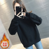 Plus velvet padded sweater women 2021 new foreign style little man Black European goods autumn and winter jacket without hat