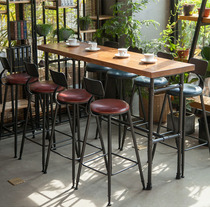 Iron solid wood bar table bar table milk tea shop table leisure table home high table balcony wall bar table and chairs