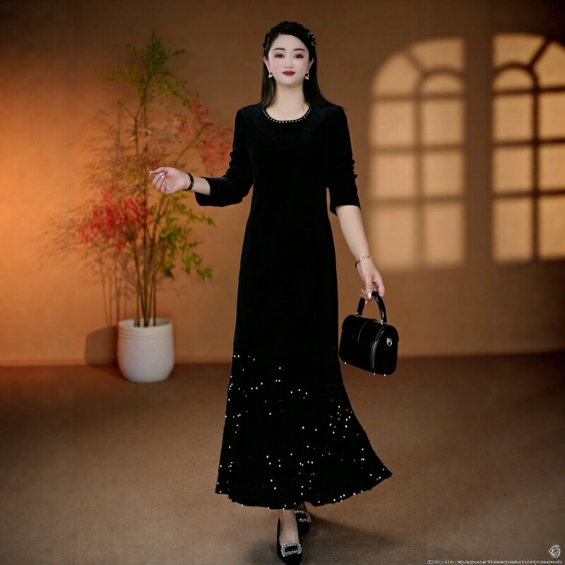 Fashionable Round-Neck Sequin Patchwork Plus-Size Dress, 2026 New Autumn Style, Elegant Slim-Fit Long-Sleeve Mermaid Dress Fashionable Round-Neck Sequin Patchwork Plus-Size Dress, 2026 New Autumn Style, Elegant Slim-Fit Long-Sleeve Mermaid Dress