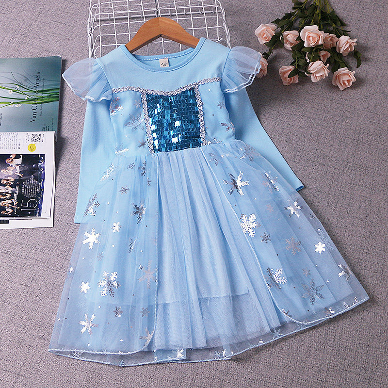 Frozen Aisha princess skirt autumn long-sleeved children's spring and autumn dress girl Aisha new summer 2022