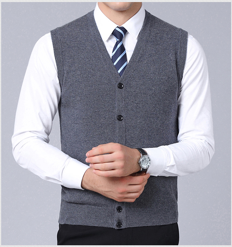 Áo len nam Vest Vest Vest len ​​nguyên chất Mùa thu và mùa đông Slim Green Tuổi trung niên Bố áo len nam ao khoac len nam