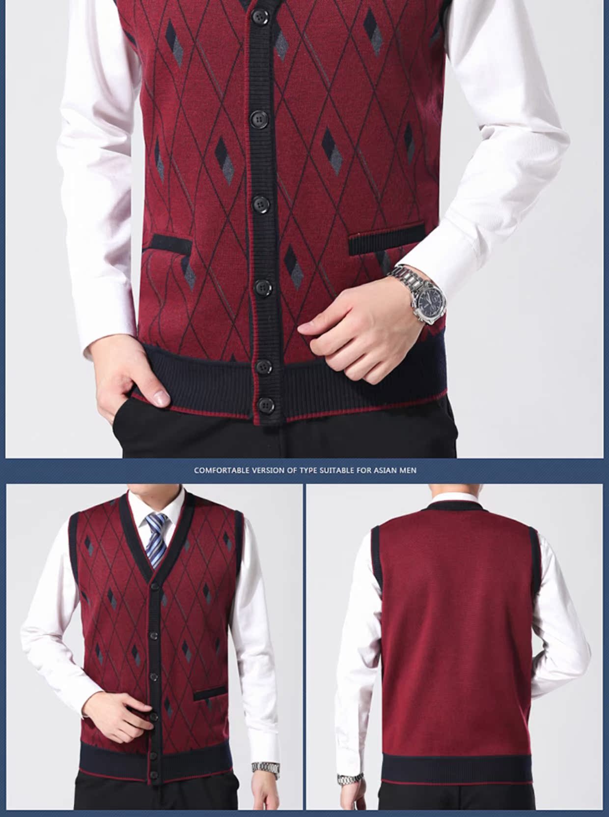Mùa thu và mùa đông Đàn ông trung niên cộng với nhung dày cashmere ấm áp của cha len dệt kim Áo len cổ chữ V vest nam hàn quốc