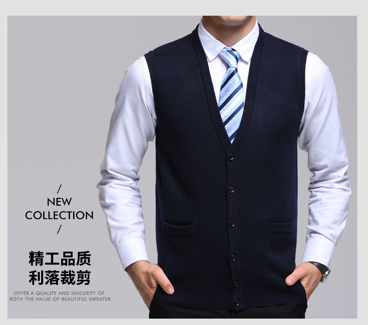 Mùa thu và mùa đông trung niên áo len nam áo len cổ chữ V áo len cổ lọ màu đậm áo vest len nam