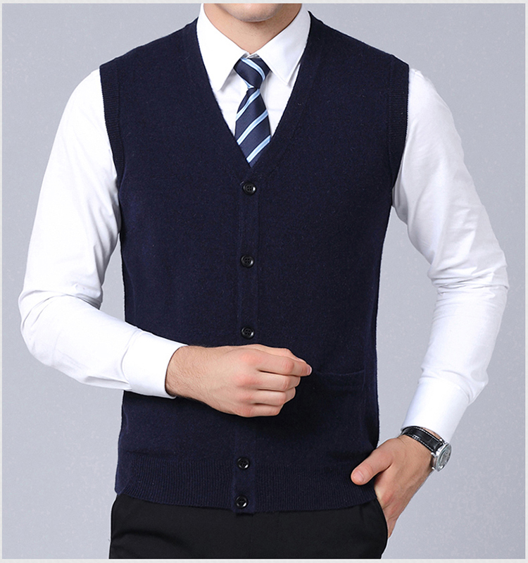 Áo len nam Vest Vest Vest len ​​nguyên chất Mùa thu và mùa đông Slim Green Tuổi trung niên Bố áo len nam ao khoac len nam