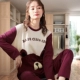 Bộ đồ ngủ dài tay mẹ mm plus, béo mập xuân thu xuân thu toàn cotton nhuyễn cộng 200 catties cotton rộng rãi size hè l nữ - Pyjama