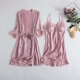 Thực lụa sexy đồ ngủ phụ nữ mùa hè mỏng lụa sling váy ngủ hai mảnh mùa xuân và mùa thu bộ với đệm ngực - Night Robe