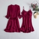 Thực lụa sexy đồ ngủ phụ nữ mùa hè mỏng lụa sling váy ngủ hai mảnh mùa xuân và mùa thu bộ với đệm ngực - Night Robe