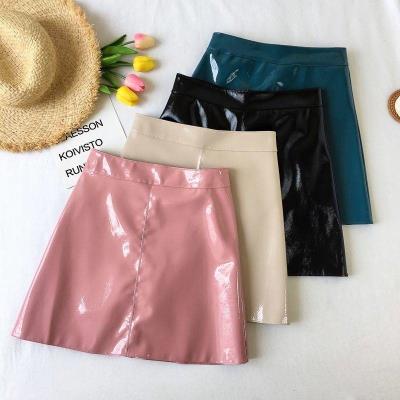 Korean version High purse Hip Bright Leather Skirt Half Body Dress Autumn Winter New Small Anti Walking Light A Character Pu Small Leather Short Skirt Woman