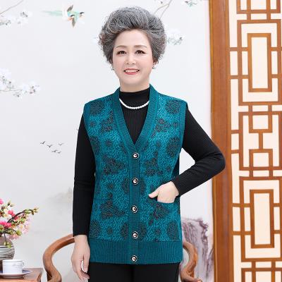 Phụ nữ trung niên và cao tuổi mùa thu đông quần áo vest vest bà ngoại dệt kim mặc áo ghi lê bà già áo khoác cardigan - Áo vest