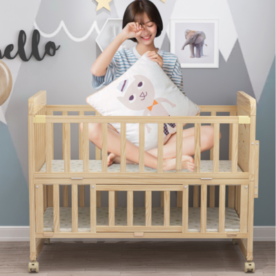 Baby solid wood crib fairy tale childrens variable wooden bed pollution-free foldable small side bed newborn bedroom for men and women