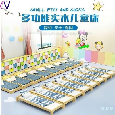 Kindergarten bed lunch break bed stacked bed with guardrail wooden bed family lunch care activity room nursery school girls summer