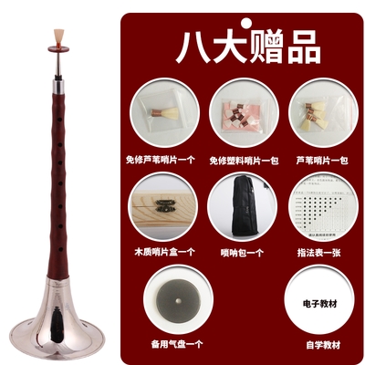 Nhạc cụ Suona đích thực của Tianjin Wang dành cho người mới bắt đầu chơi kèn suona bằng gỗ đàn hương đỏ cỡ sừng với GE D drop - Nhạc cụ dân tộc