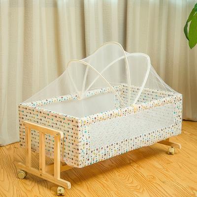 Old-fashioned rocking crib solid wood baby cradle bed unpainted rocking bed bb bed newborn nap bed with mosquito net
