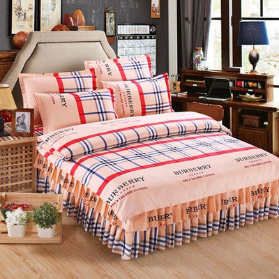 Loại váy ngủ dày hơn bằng cotton nguyên chất, bộ đồ bốn mảnh với váy, khăn trải giường bằng vải cotton chải, khăn trải giường, chăn ga - Váy Petti