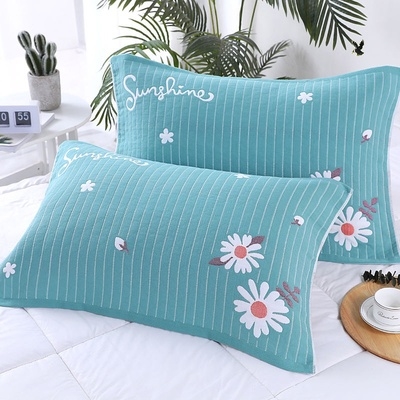 Gối khăn gạc màu vàng và khăn gối cotton một cặp gạc 52 * 78cm chần bông người lớn dải khăn gối sinh viên - Khăn gối