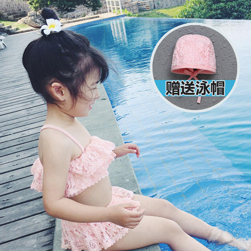 Children's Swimsuit Girl Korean Princess Lace Girl Child Split Bikini Baby Dress Holiday Swimwear