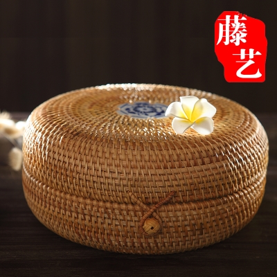 3 cake Puer tea box rattan storage box Qizi cake tea can gift box desktop storage 357 rattan large size