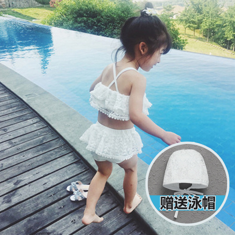 Children's Swimsuit Girl Korean Princess Lace Girl Child Split Bikini Baby Dress Holiday Swimwear