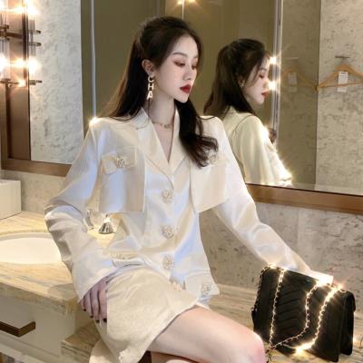 2020 new fall net red suit women's bag long sleeve cardiovert jacket blouse turtlenecks uptiring waistcoat hip dress