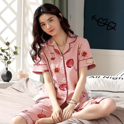 Đồ ngủ của phụ nữ cotton mùa hè ngắn tay cắt quần tây mỏng cardigan lỏng lẻo dễ thương giản dị phục vụ tại nhà hai mảnh VA - Nam giới