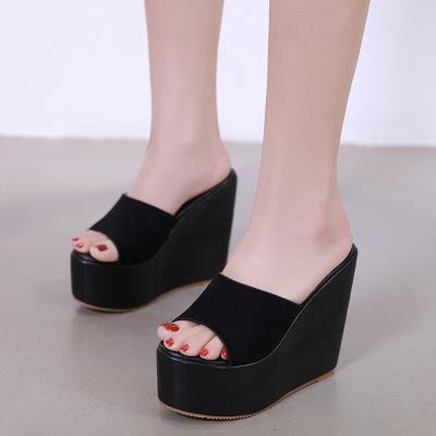 10cm or more autumn sponge cake bottom ultra-high inner sandals 13cm hate sky high wedge heel waterproof platform women's slippers