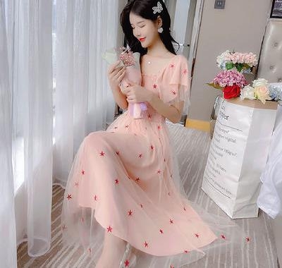 French niche gauze embroidery first love fairy net style womens skirt Korean student forest style sweet version beautiful seaside vacation qJj6DhEA