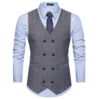 Mùa thu mới cho nam áo len đôi ngực phù hợp với nam thẳng giản dị màu sắc trẻ trung vest retro - Áo vest cotton